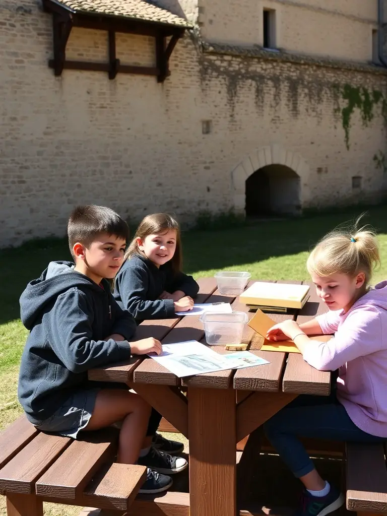 A photo of students participating in an interactive workshop on French history, organized by LE SOUVENIR FRANCAIS, with a focus on remembrance and civic values.